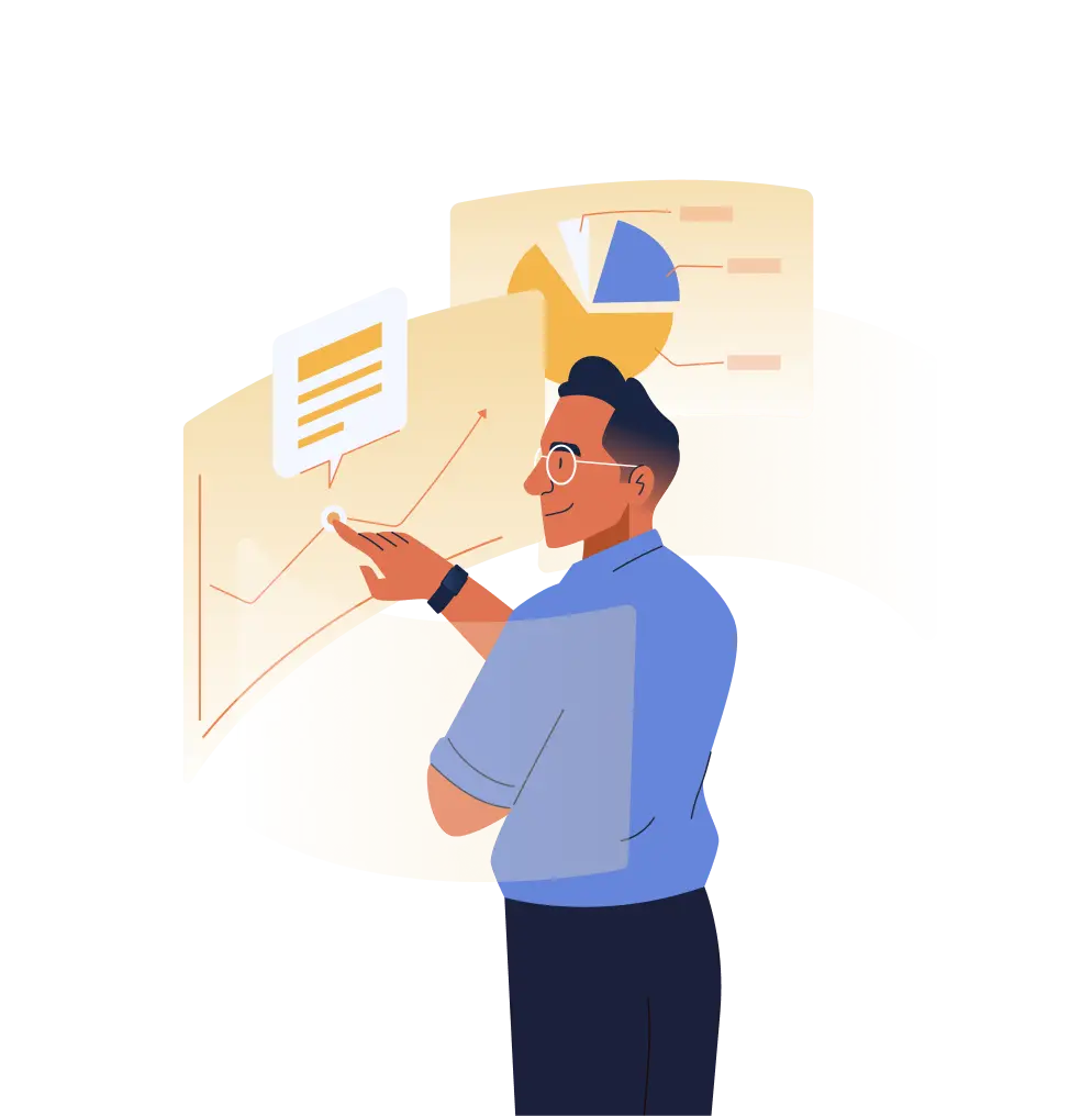 Illustration of a person going through reports | Articulate 360 alternative