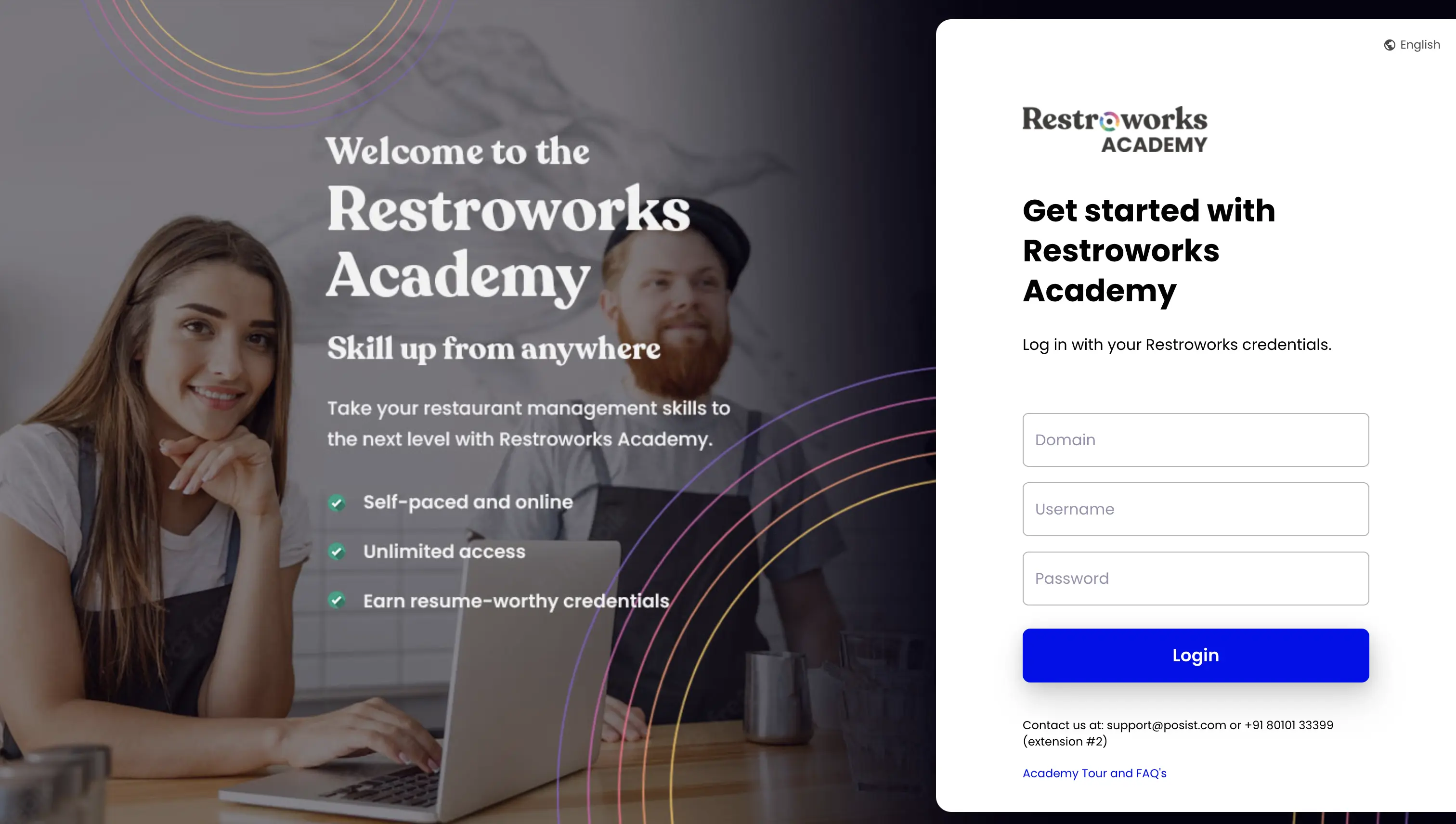 Screenshot of Restroworks’s Academy login page