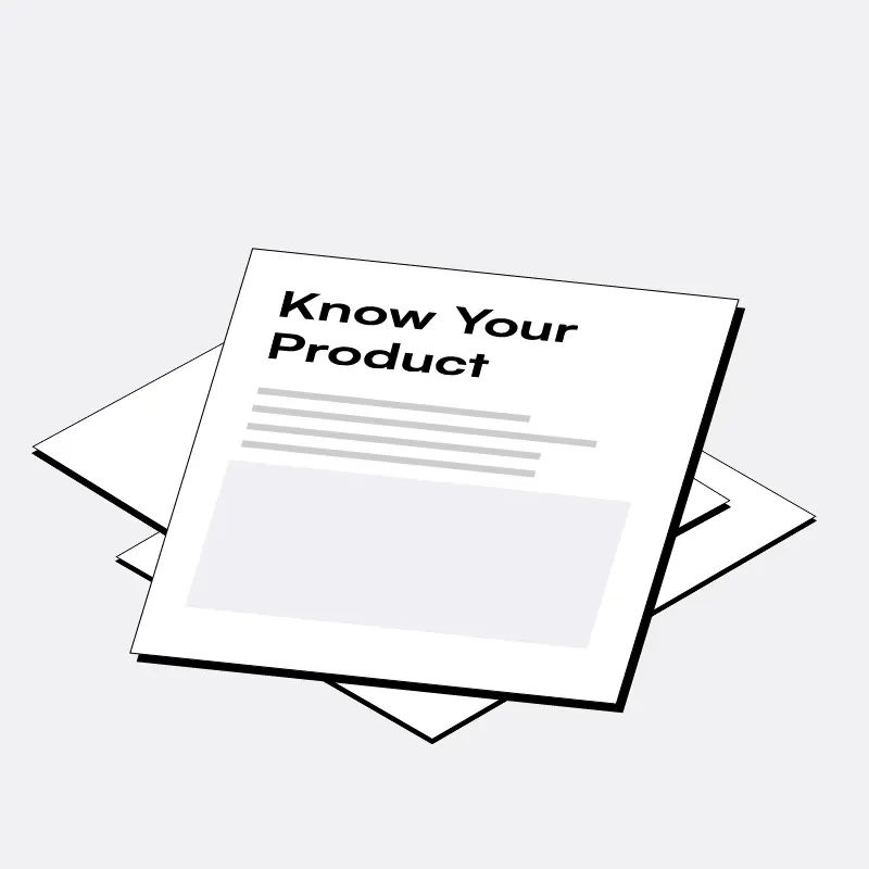 Illustration of a paper with “know your product” written on it | Articulate 360 Alternative